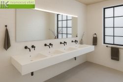 Ein Waschtisch mit vier Massive 42 Becken für die Waschräume eines Kunden in Deutschland.