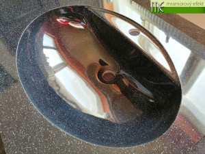 Granite OBSIDIAN in real on our countertop with integrated washbasin