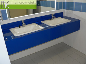 The Park of Science and Technology in Ostrava_blue and yellow countertops with rectangular holes for  integrated ceramic washbasins